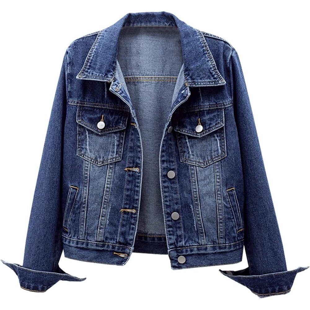 Women's Jean Jacket Distressed Ripped Denim Jacket Coat with Pockets Deep Blue